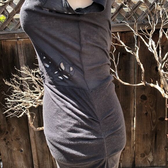 Maje Lace Mesh Eyelet Charcoal Bodycon Dress - Picture 9 of 14